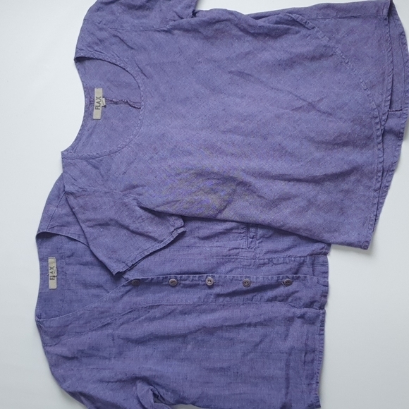 Flax 100% Linen Button Down Top Set - Picture 1 of 15